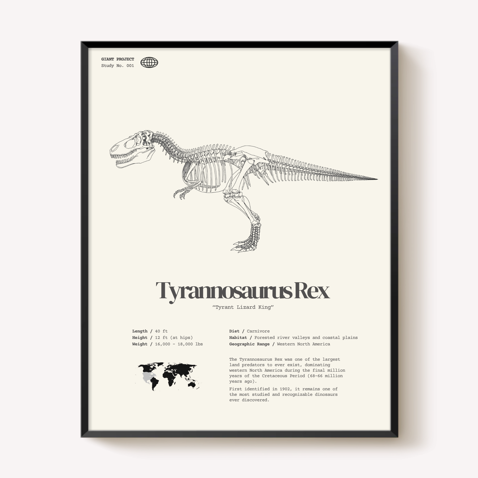 Framed Dinosaur Print Set (3) – T-Rex, Triceratops, Brachiosaurus – 11"x14"