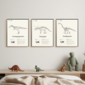 Framed Dinosaur Print Set (3) – T-Rex, Triceratops, Brachiosaurus – 11"x14"